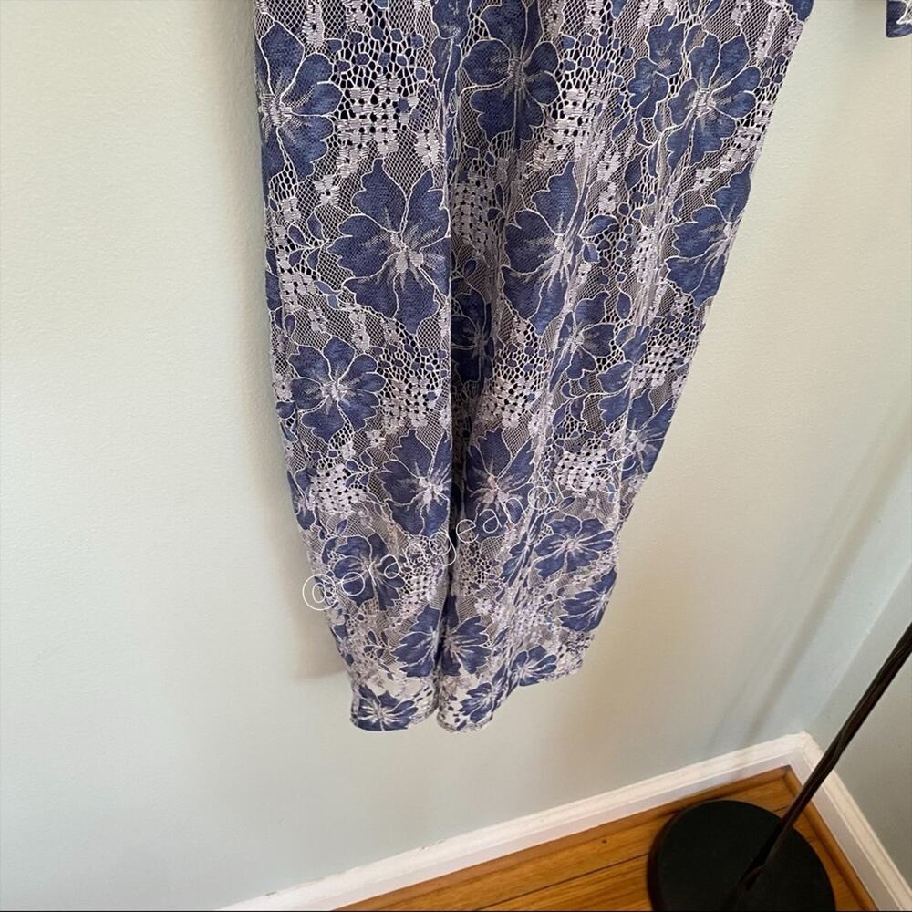 NWT VONE Antropologie Blue White Floral Lace Mini Dress Small - Picture 9 of 14